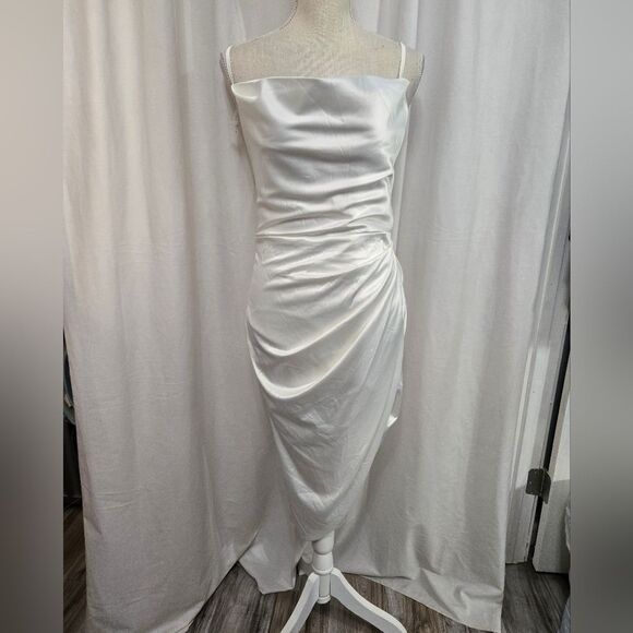 Women's Satin Slip Dress Cowl Neck Backless Ruched Bodycon Sexy Club Midi sz M - Picture 4 of 14